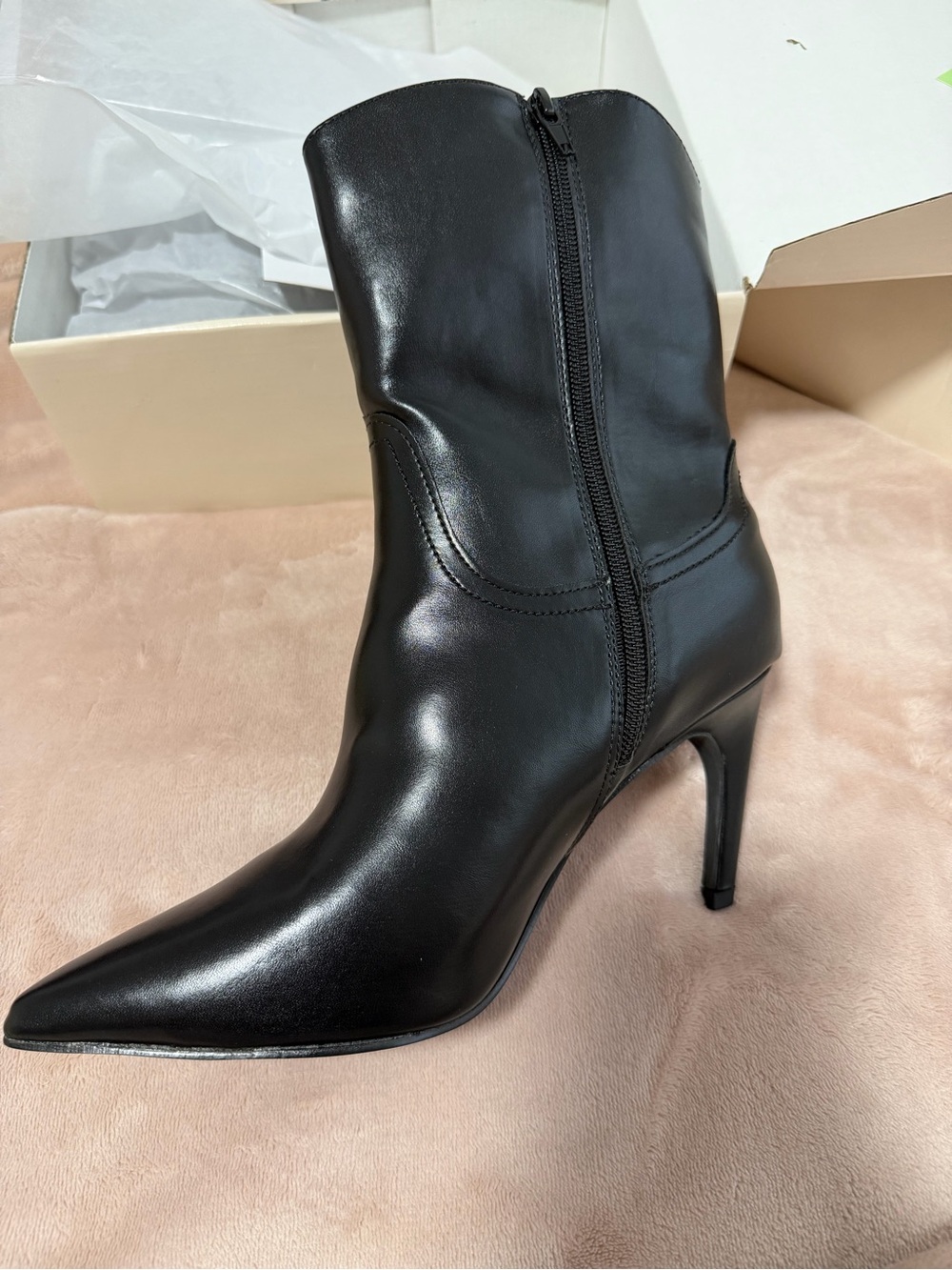 Women's Black Pointed Stiletto Ankle Boots with Side Zip